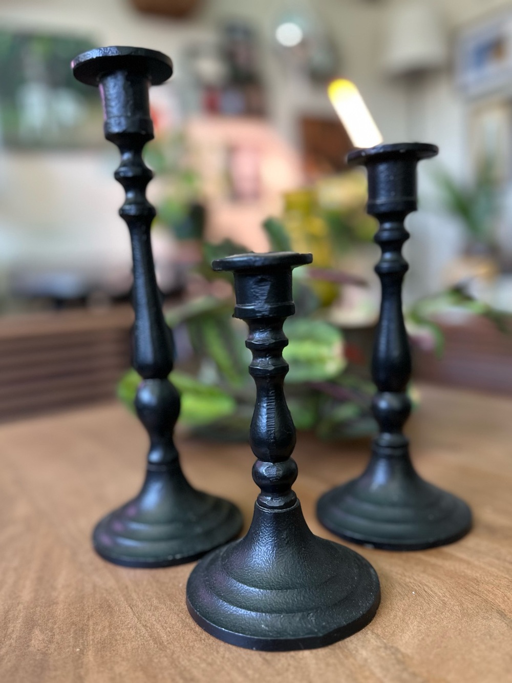 Black Decorative Metal Taper Candle Holders - Set of 3